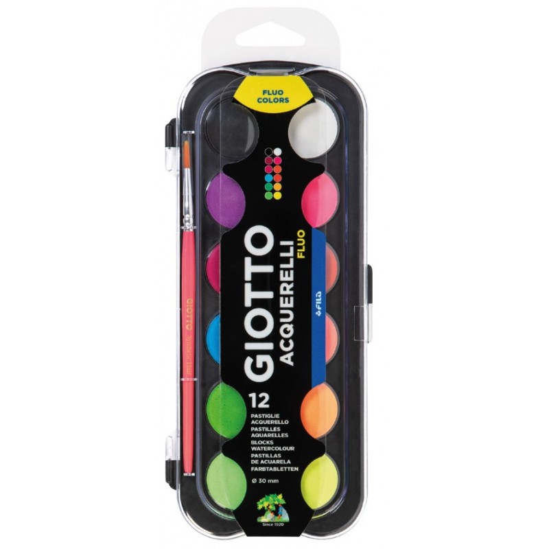 Νερομπογιές 30mm 12τμχ Acquerelli Fluo Giotto 