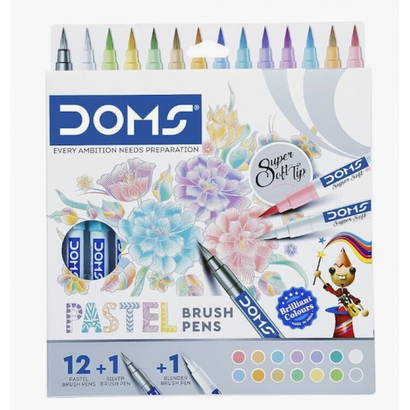 Μαρκαδόροι Pastel Brush Pen 12+1 Ασημί+1 Blender Doms 