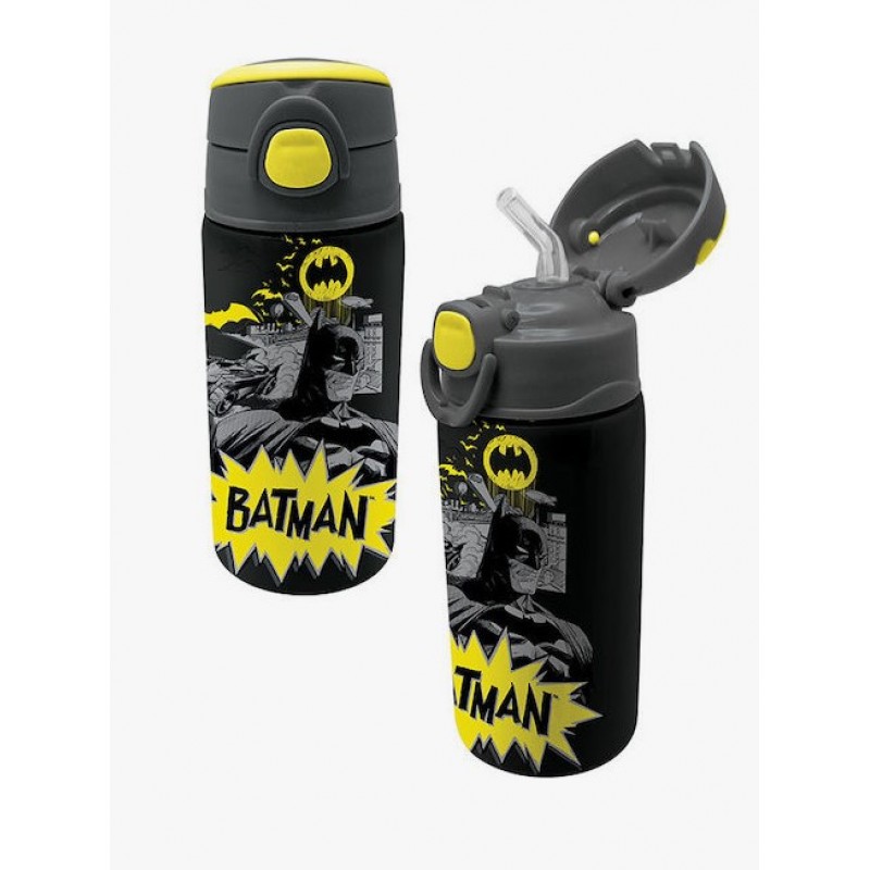 Ανοξείδωτο Παιδικό Παγούρι Batman Θερμός με Καλαμάκι Μαύρο 450ml Graffiti