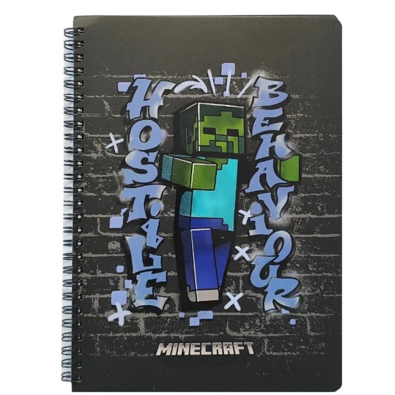 Τετράδιο Σπιράλ Minecraft Ριγέ B5 2 Θεμάτων Μαύρο Graffiti 