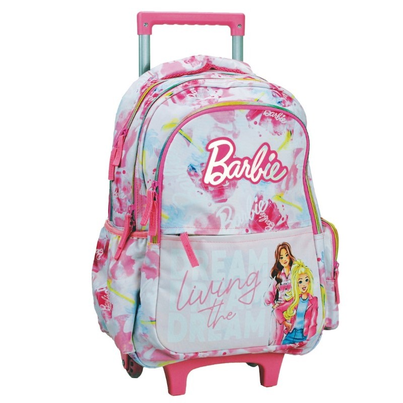 Σχολική Τσάντα Τρόλεϊ Δημοτικού Barbie Paints Με Θήκη Για Παγούρι Gim 