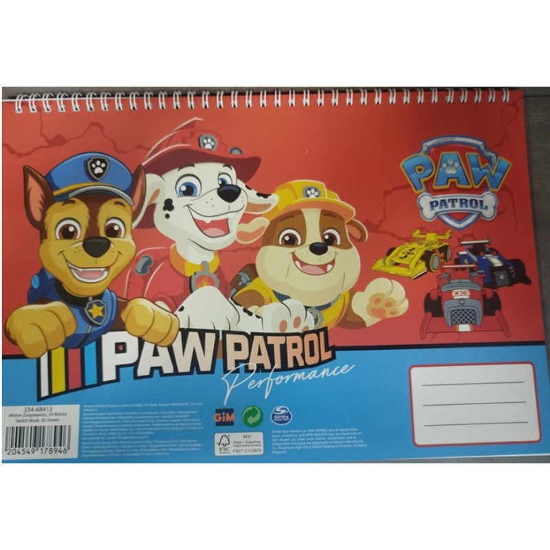 Μπλοκ Ζωγραφικής Paw Patrol 30 Φύλλα Α4 Gim 