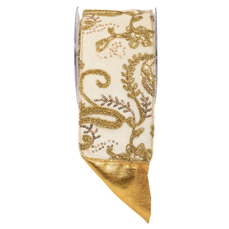 Κορδέλα Embroidery Burgundy Bagging Loneta Foil 10Εκx4.5M Εκρού-Χρυσό Iliadis