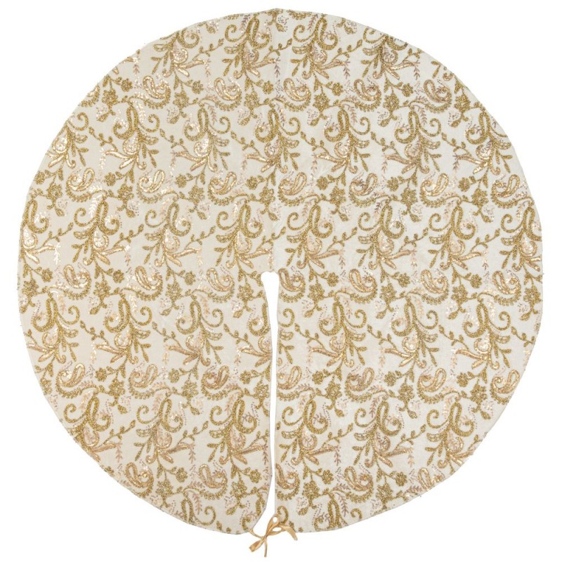 Ποδιά Δέντρου Embroidery Burgundy Bagging Loneta Foil 120Cm Εκρού-Χρυσό Iliadis