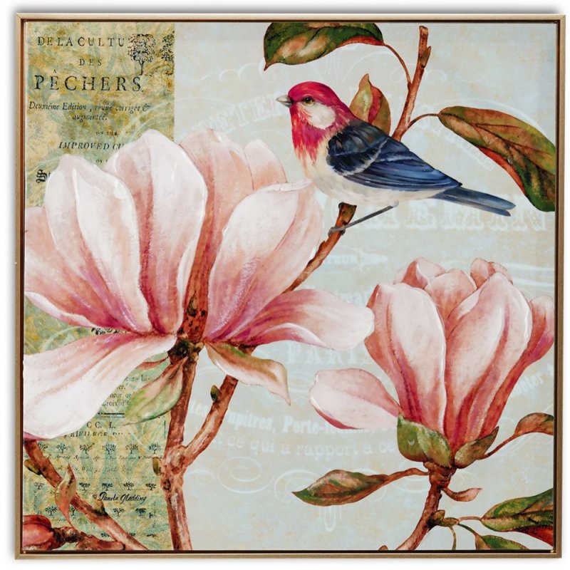 Πίνακας με Κορνίζα Ροζ Λουλούδια Λακαριστός 60x60εκ