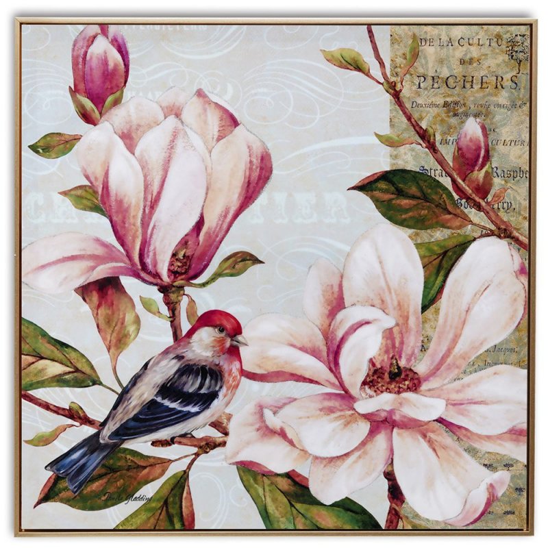 Πίνακας με Κορνίζα Ροζ Λουλούδια Λακαριστός 60x60εκ