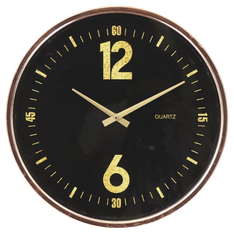 Ρολόι Τοίχου Μαύρο Χρυσό Μεταλλικό Φ40Εκ Με Γυαλί