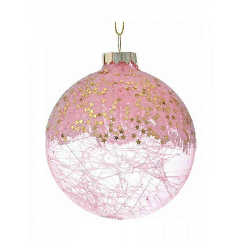 Σετ 6 Τμχ Μπάλλα Δέντρου Σομόν Ριγέ Γυάλινη 8Εκ