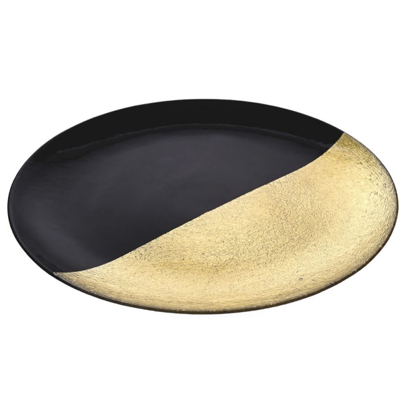 Πιάτο Γυάλινο Σε Μαύρο/Χρυσό Χρώμα Δ 27εκ Iliadis