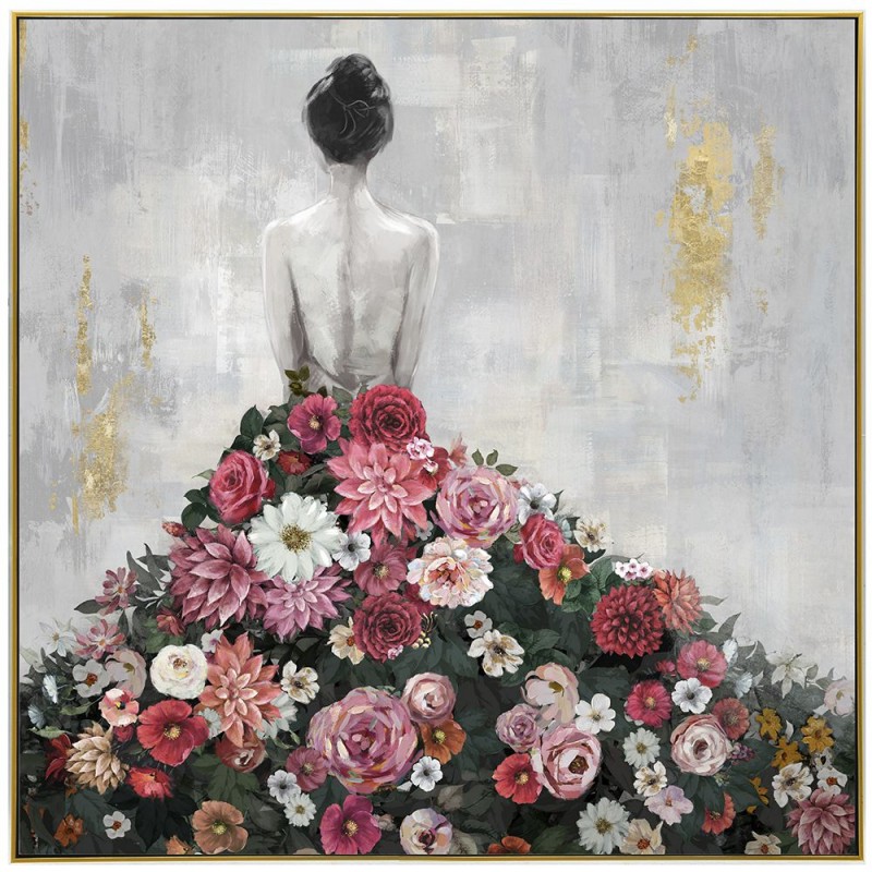 Πίνακας Ελαιογραφία Σε Καμβά Με Κορνίζα Γυναίκα Με Λουλούδια Στο Φόρεμα 102x102Εκ Iliadis