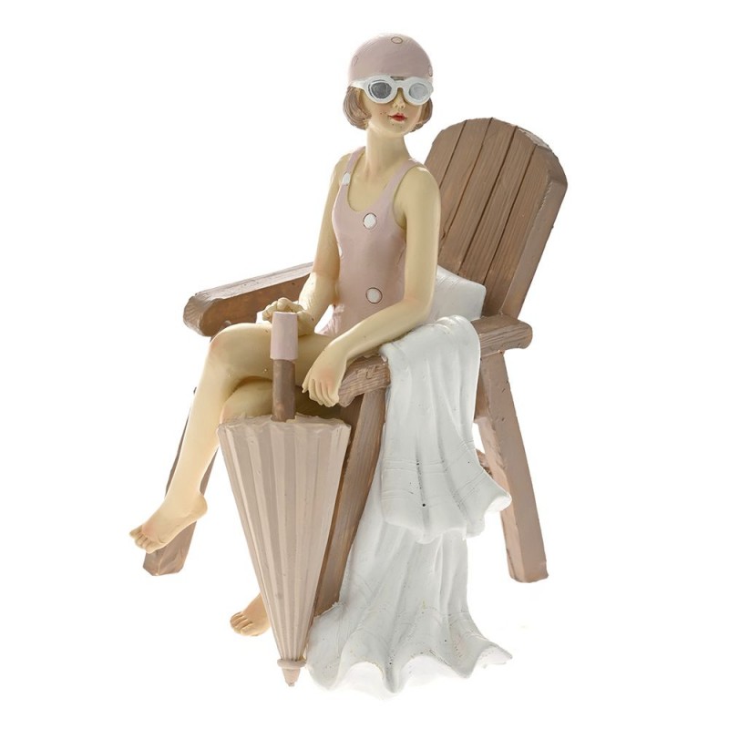 Διακοσμητική Φιγούρα Γυναίκα Σε Καρέκλα Με Κρεμ Ομπρέλα 9.5x9x13Εκ