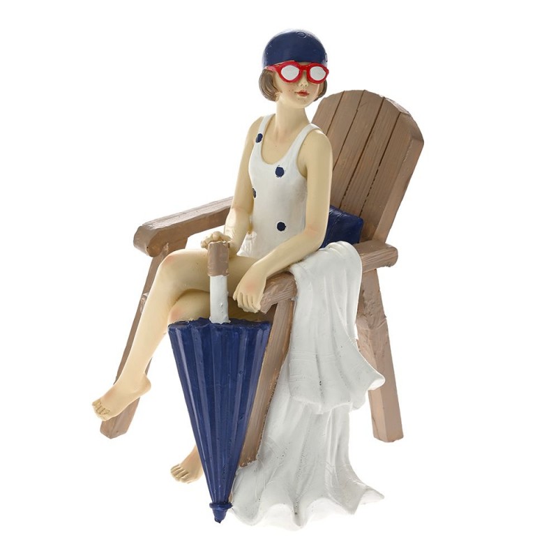 Διακοσμητική Φιγούρα Γυναίκα Σε Καρέκλα Με Μπλε Ομπρέλα 9.5x9x13Εκ