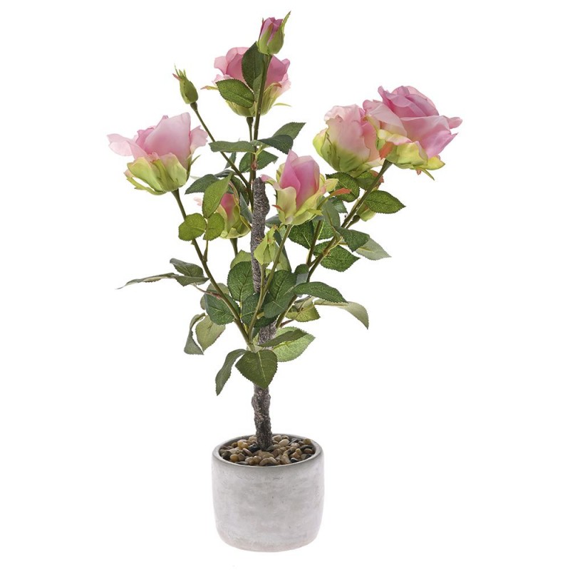 Φυτό Τεχνητό Ροζ Τριανταφυλλιά 62Εκ Σε Τσιμεντένια Γλάστρα