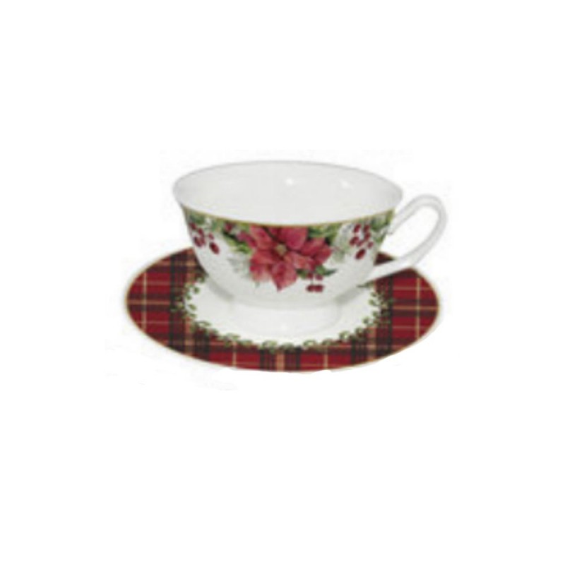 Φλυτζάνι Καφέ Με Πιατάκι Poinsettia New Bone China 220Ml