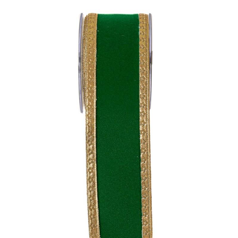 Κορδέλα Flat Velvet Loneta Πράσινο - Χρυσό Foil 6.7Cmx4.5m Iliadis