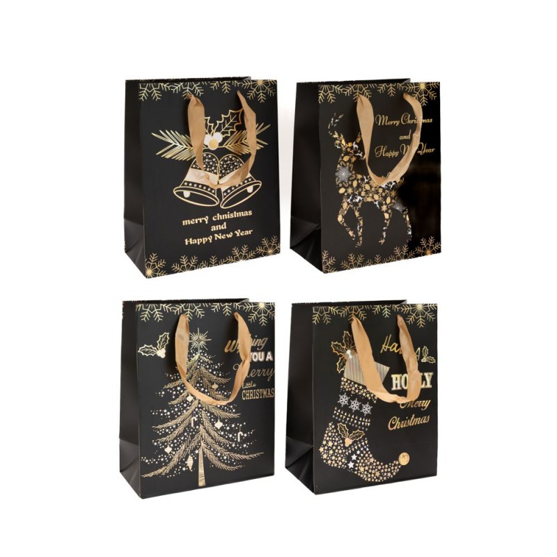 Μαύρη Σακούλα Με Χρυσά Σχέδια 18x10x23Εκ 4 Σχέδια Iliadis