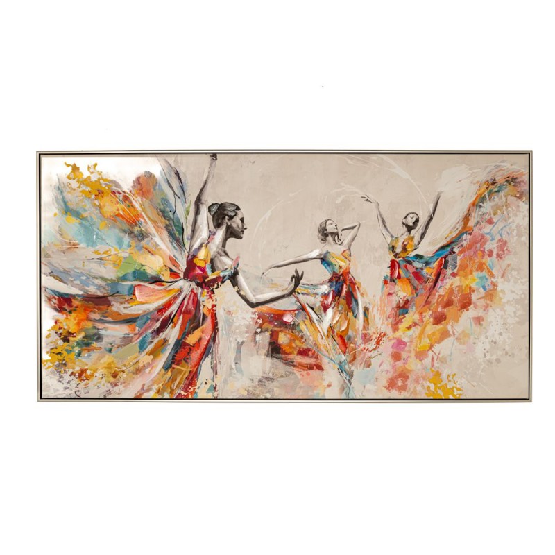 Πίνακας Ελαιογραφία Σε Τυπωμένο Καμβά Με Πολύχρωμες Μπαλαρίνες Και Ασημί Κορνίζα 142x4.5x72.5Eκ