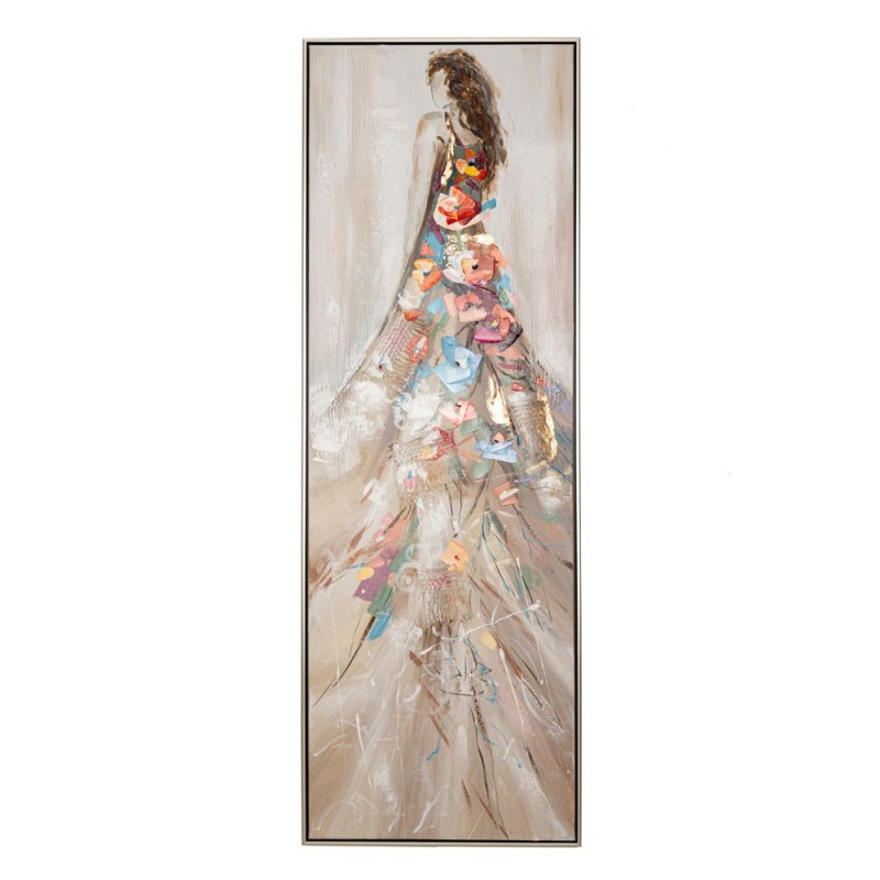 Πίνακας Ελαιογραφία Σε Τυπωμένο Καμβά Γυναίκα Με Λουλουδάτο Φόρεμα Σε Ασημί Κορνίζα 52x4.5x122Εκ