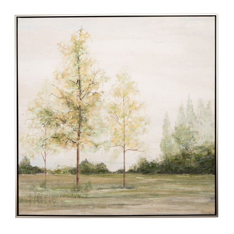 Πίνακας Ελαιογραφία Σε Τυπωμένο Καμβά Πράσινα Δέντρα Και Τοπίο Σε Ασημί Κορνίζα 83x5x83Εκ