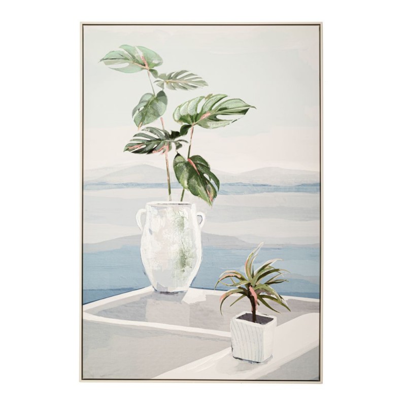 Πίνακας Ελαιογραφία Σε Τυπωμένο Καμβά Με Λευκά Βάζα Λουλούδια & Λευκή Κορνίζα 82.5x4.5x122.5Εκ