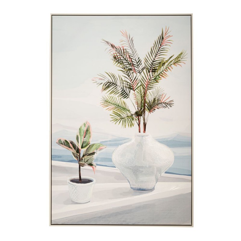 Πίνακας Ελαιογραφία Σε Τυπωμένο Καμβά Με Λευκά Βάζα Λουλούδια & Λευκή Κορνίζα 82.5x4.5x122Εκ