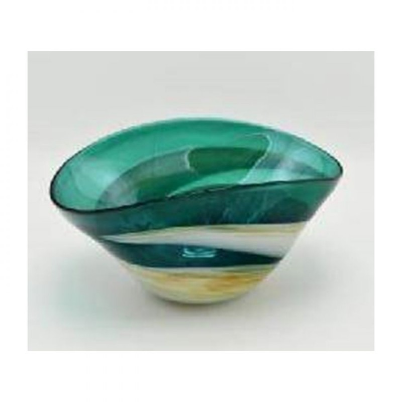 Γυαλινο Διαφανο-Τυρκουαζ-Κρεμ Οβαλ Μπωλ 30X21.5X16Ek