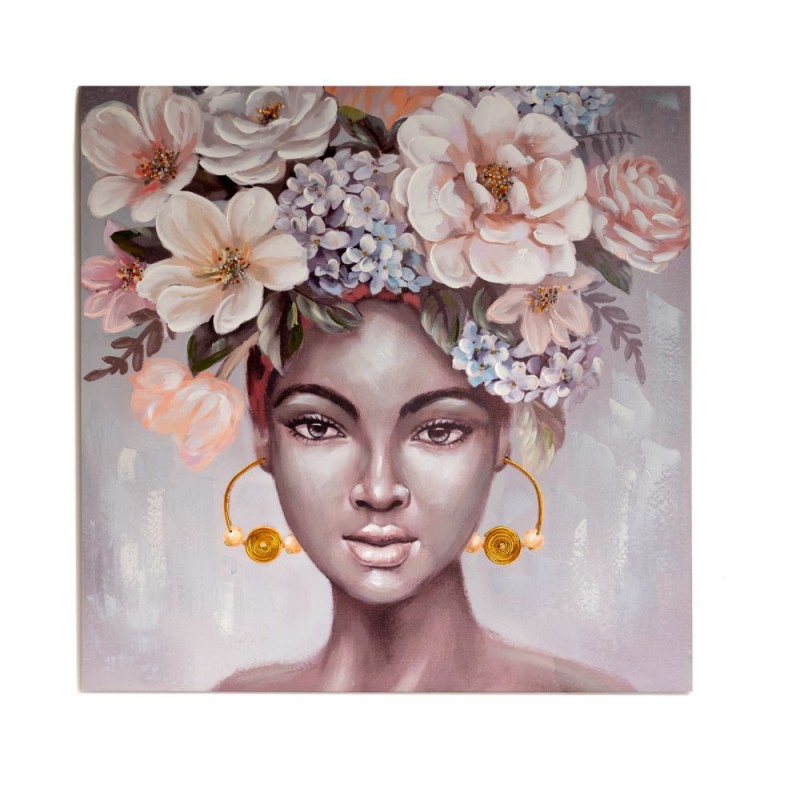 Πίνακας Ελαιογραφία Σε Τυπωμένο Καμβά Γυναίκα Με Λουλούδια Στο Κεφάλι 100x3x100Εκ