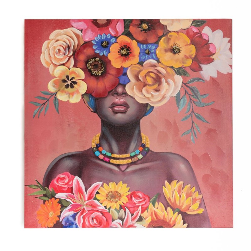 Πίνακας Ελαιογραφία Σε Τυπωμένο Καμβά Με Αφρικάνα Γυναίκα Με Λουλούδια 100x3x100Εκ