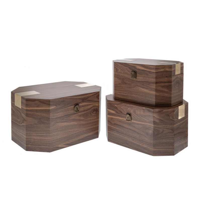 Ξύλινο Καφέ Κουτί Σετ 3 45x32x25Eκ 40x27x22Eκ 34x22x19Eκ Οκτάγωνο Με Χρυσό Iliadis