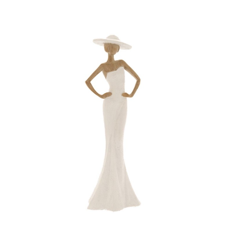 Διακοσμητικό Γυναίκα Λευκή Με Καπέλο Πολυρεζίν 10x9x31Εκ
