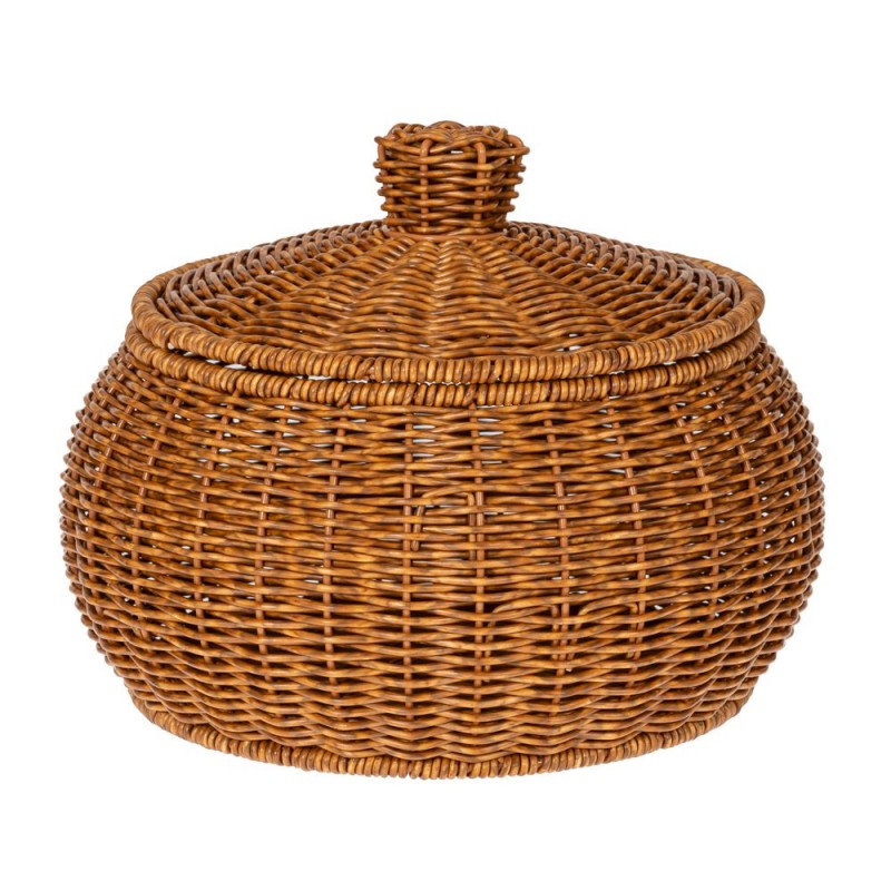 Καλάθι Με Καπάκι Καφέ Rattan Πλαστικό Δ 29x21.5Εκ Iliadis