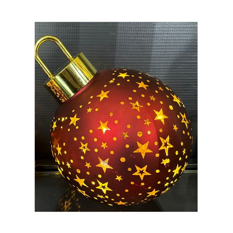 Κόκκινη Γυάλινη Μπάλα Με Αστέρια Και Led Φως Φ20Εκ Μπαταρίας Περιστρεφόμενη Iliadis