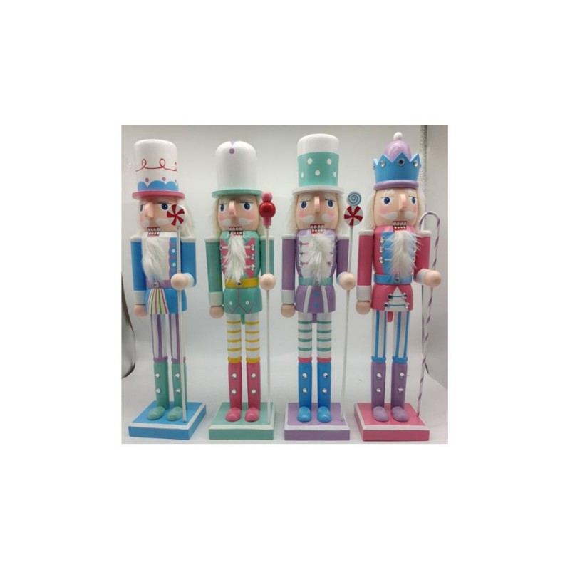 Πολύχρωμοι Ξύλινοι Καρυοθραύστες 38Εκ 4 Σχέδια Ασορτί Με Ριγέ Βάση Iliadis