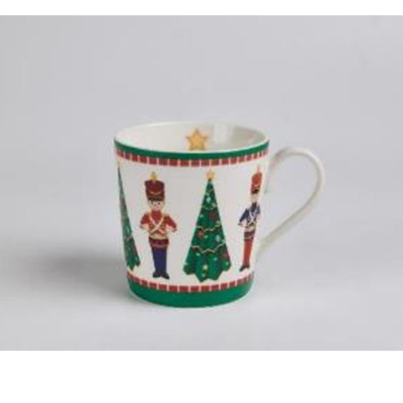 Πορσελάνινη Κούπα Με Χριστουγεννιάτικο Δέντρο Και Καρυοθραύστη Κόκκινο-Πράσινο-Λευκό 12.4Χ9Χ9.3Εκ Iliadis