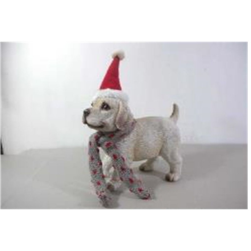 Γκρι Σκύλος Πολυρεζίνης Με Κόκκινο Σκούφο Και Γκρι Κασκόλ 25x11x29Εκ Iliadis