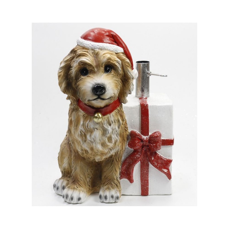 Βάση Δέντρου Σε Σχήμα  Σκύλος Με Δώρο Καφέ/ Κόκκινη Κεραμική 34Χ33Χ43 Εκ