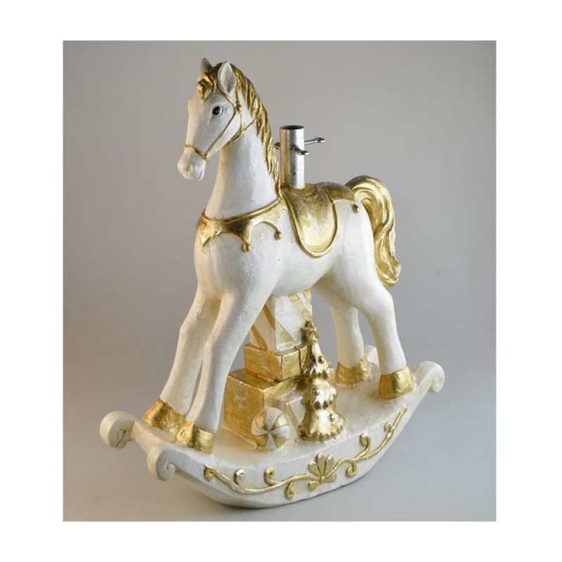 Βάση Δέντρου Λευκή/Χρυσή Κεραμική  Σε Σχήμα  Κουνιστό Άλογο 42Χ42Χ44 Εκ