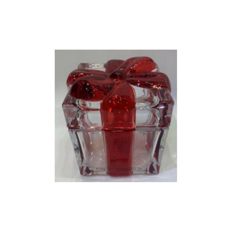 Μπισκοτιέρα Γυάλινη Τετράγωνη Με Κόκκινη Κορδέλα Σε Σχήμα Δώρου 11x11x11.5Εκ Iliadis