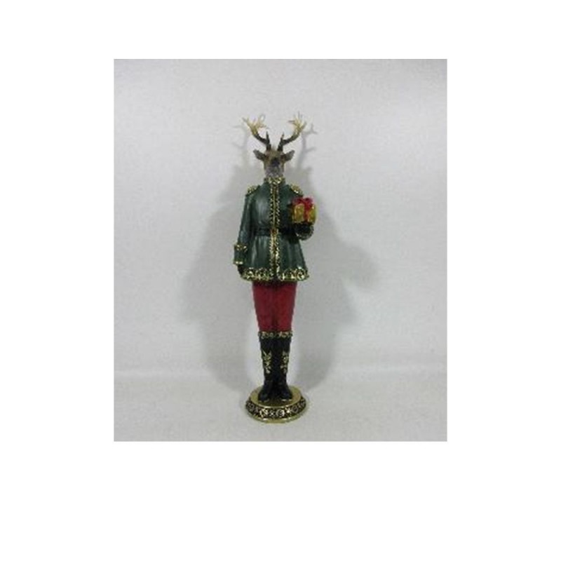 Πράσινος Όρθιος Τάρανδος Πολυρεζίνης Με Δώρο10.5x10x41.5Εκ Iliadis