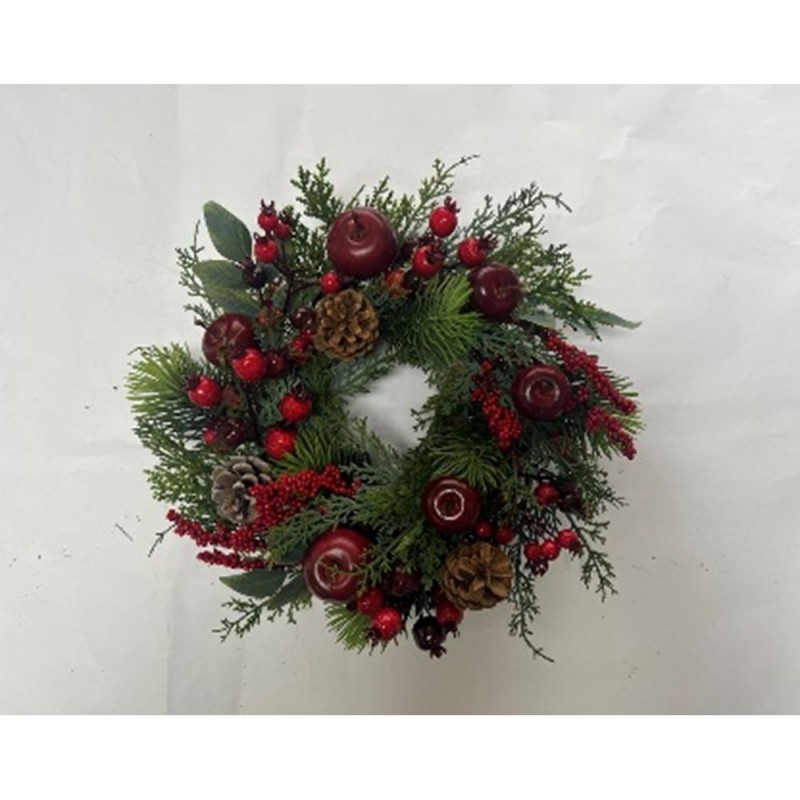 Πράσινο Στεφάνι Με Κουκουνάρια, Κόκκινα Berries Και Ρόδια 36Εκ Iliadis