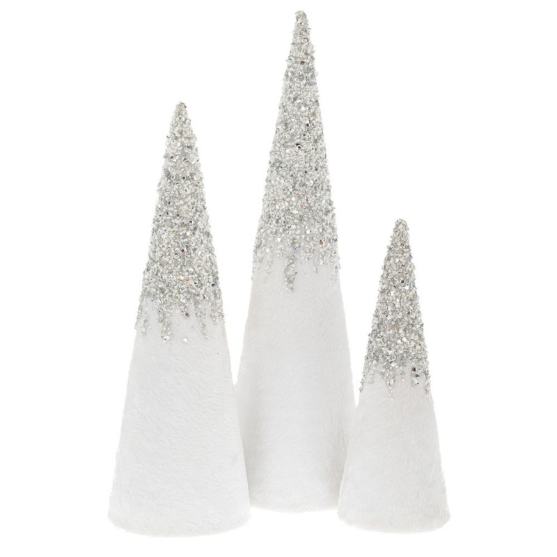 Σετ 3 Λευκοί Ασημί Υφασμάτινοι Κώνοι 10x31, 14x42, 15x52Εκ Iliadis