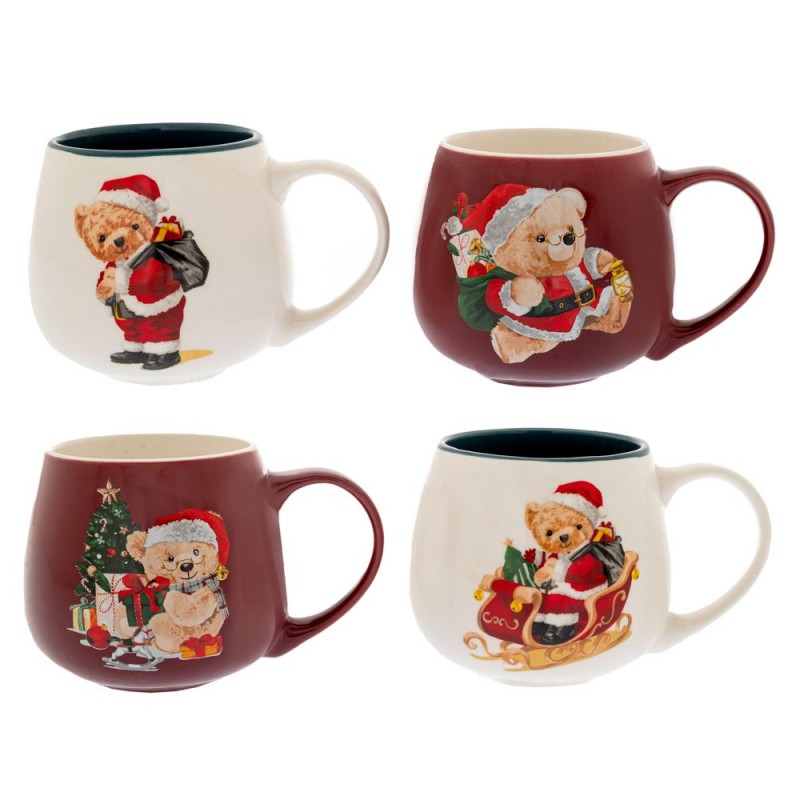 Κούπα Λευκή Μπορντό Κεραμικ΄ή Με Αρκουδάκι Σε Χριστουγεννιάτικο Φόντο 9,5x8,5Εκ 4 Σχέδια