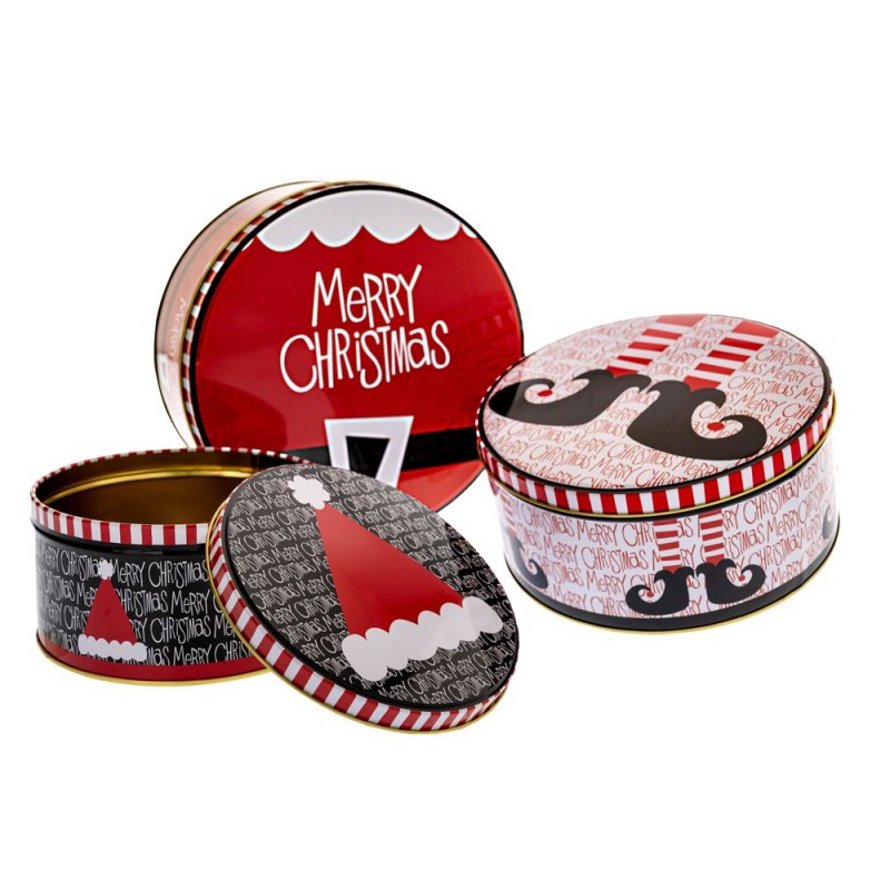 Σετ 3 Χριστουγεννιάτικο Μεταλλικό Στρογγυλό Κουτί 20x9, 17x8, 14x7Εκ Iliadis