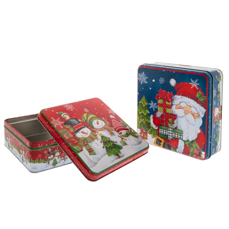 Κουτί Κόκκινο  Μπλε Μεταλλικό Τετράγωνο 17x17x6Εκ 2 Σχέδια