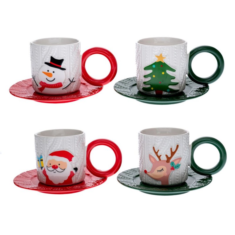 Κούπα Με Πιατάκι Κεραμική Και Χριστουγεννιάτικη Φιγούρα 4 Σχέδια