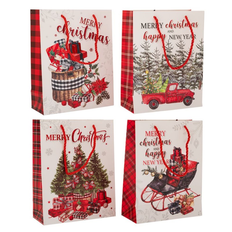 Λευκή Χάρτινη Σακούλα Με Χριστουγεννιάτικα Σχέδια 18x23x8Εκ Iliadis