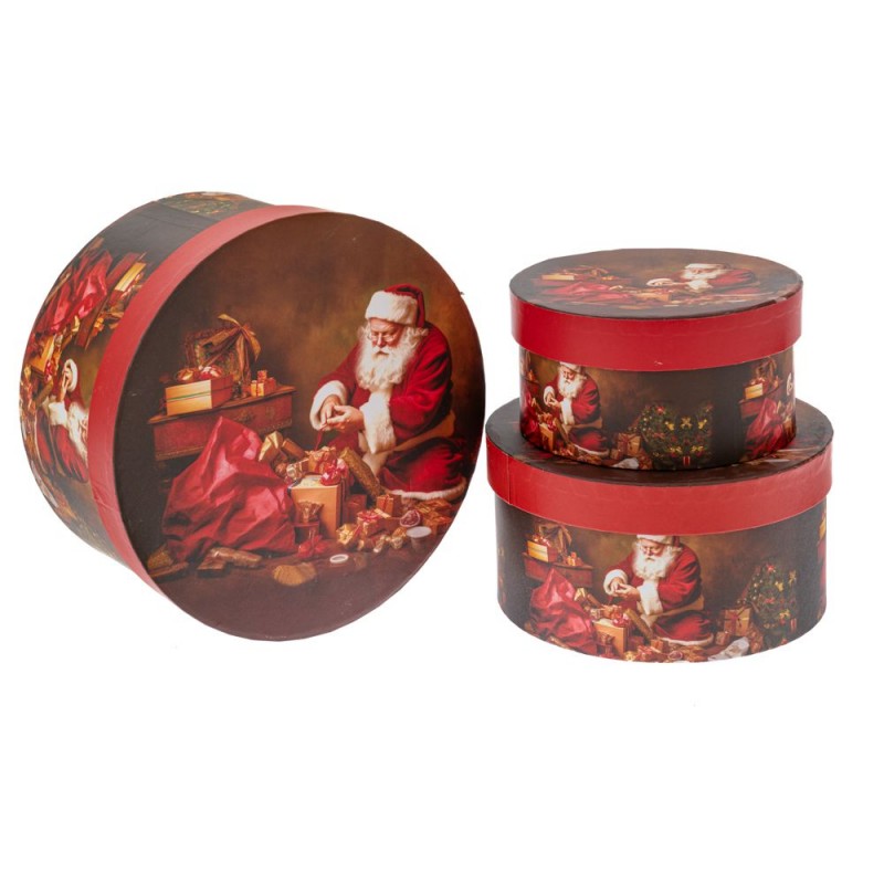 Σετ 3 Στρογγυλό Χάρτινο Κουτί Με Άγιο Βασίλη Φ21x11.5 Φ17x9 Φ14x7.5Εκ Iliadis