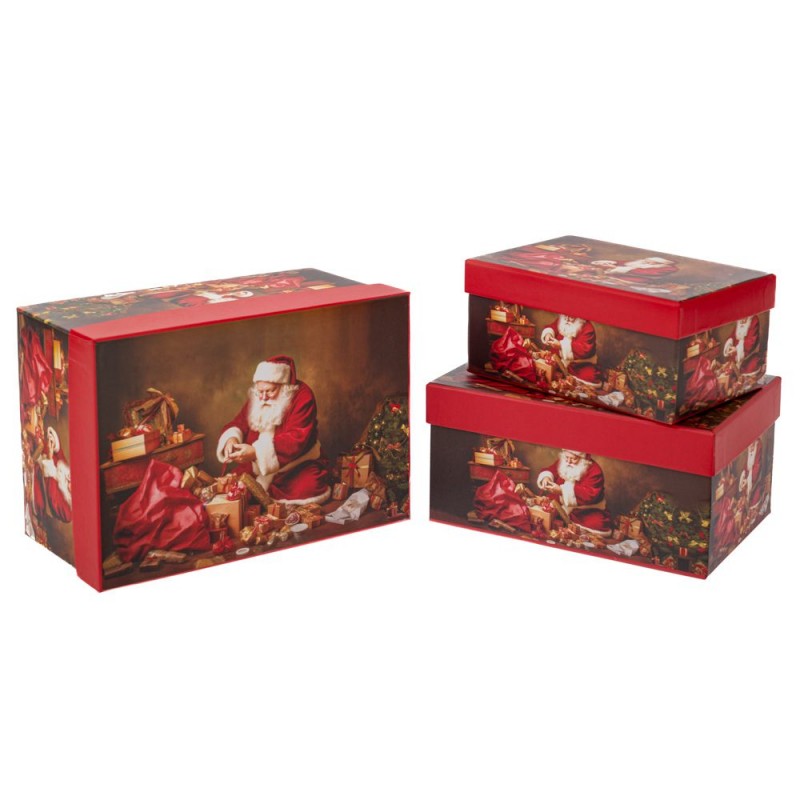 Σετ 3 Ορθογώνιο Χάρτινο Κουτί Με Άγιο Βασίλη Φ21x11.5 Φ17x9 Φ14x7.5Εκ Iliadis