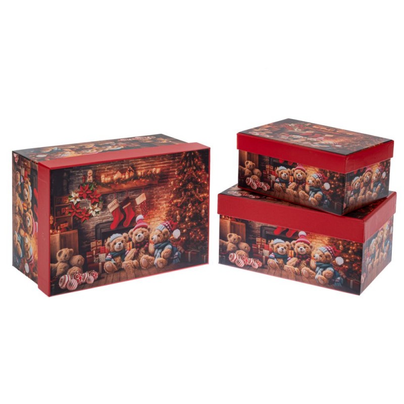 Σετ 3 Ορθογώνιο Χάρτινο Κουτί Με Αρκουδάκι 22x15x11.5, 19x13x9.5, 16x11x7Εκ Iliadis