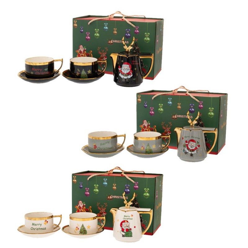 Σετ 3  2 Κούπες Και 1 Τσαγιέρα Με Χριστουγεννιάτικο Σκηνικό 4 Σχέδια Iliadis